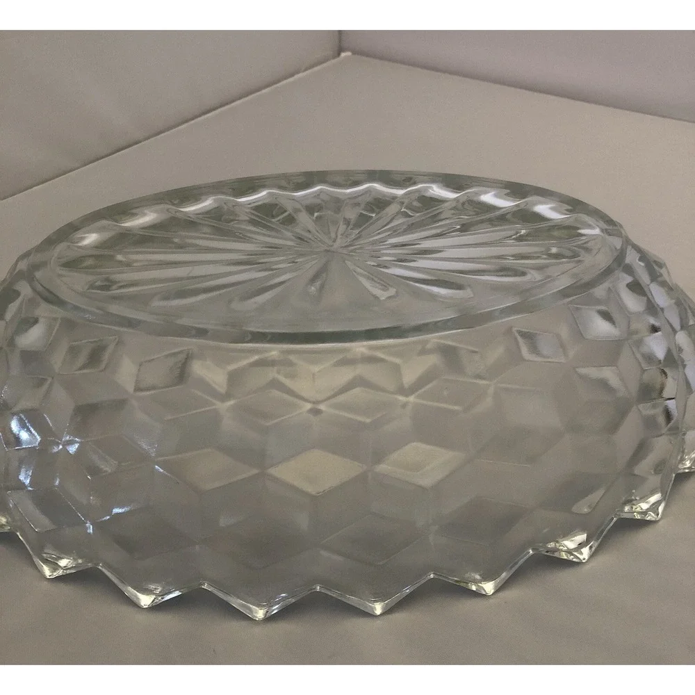 Vintage Bowl Clear Glass Starburst Etched Spiked Edges 9.5 x‎ 5